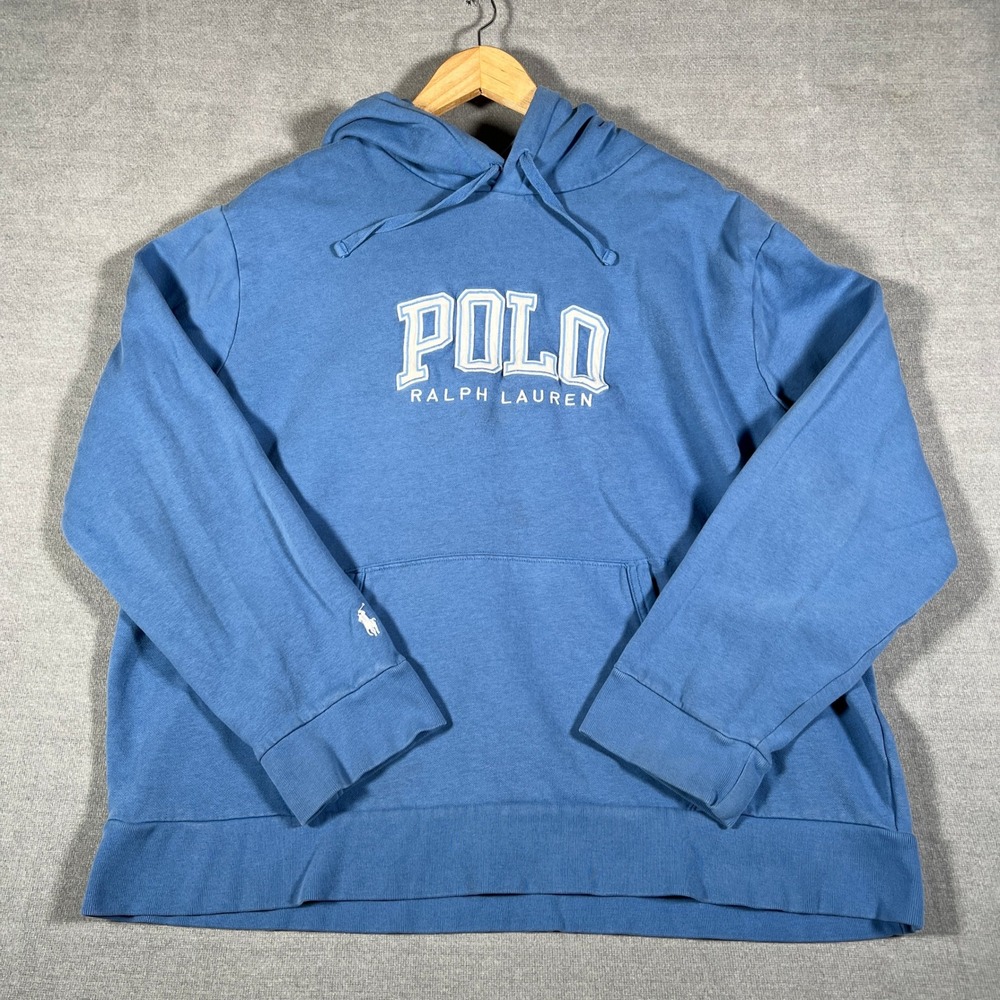 Polo Ralph Lauren Graphic Logo Pullover Hoodie Mens XL Blue Cotton Blend